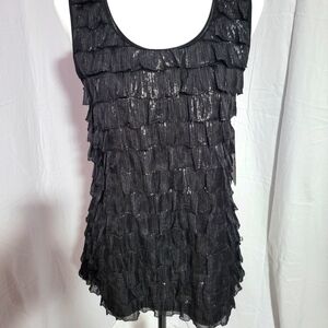 Erm London Medium Black Ruffled Sleeveless Blouse
